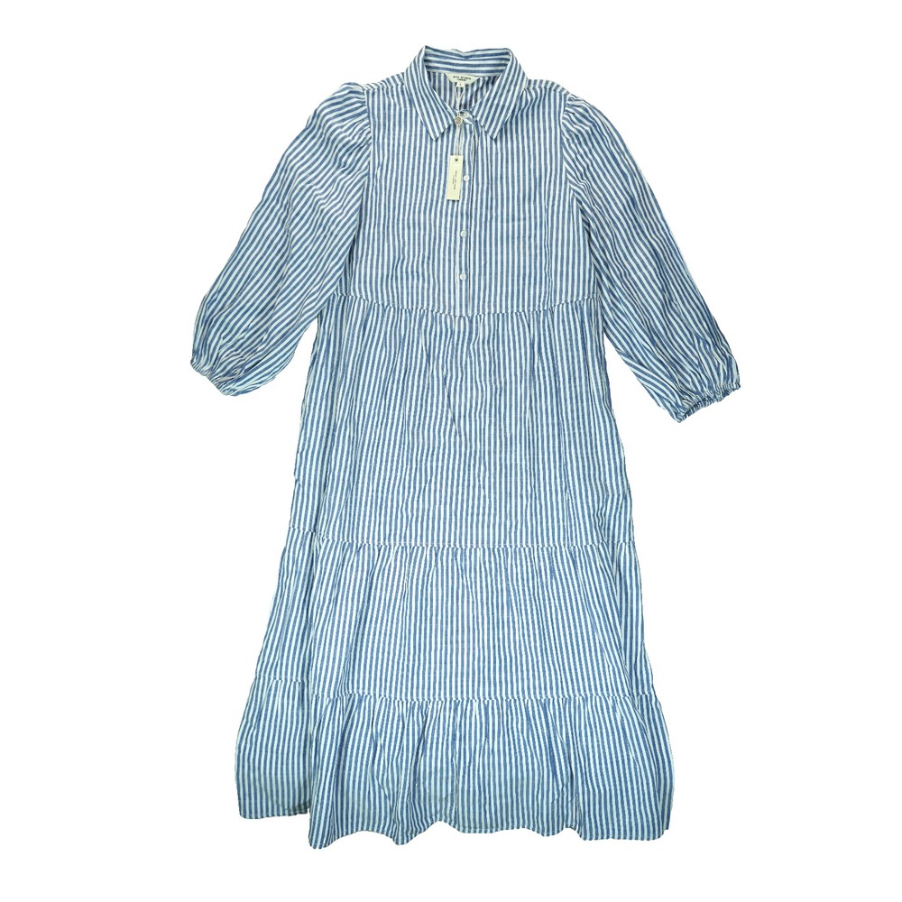 NWT Max Studio Dress Womens Large Blue Tiered Maxi‎ Shirt Long Sleeve MSRP $168